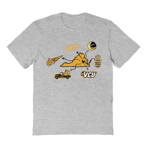 VCU Rams Virginia Commonwealth Hand Sketched Vive La Fete Impressions Icones Grey T-shirt for Women