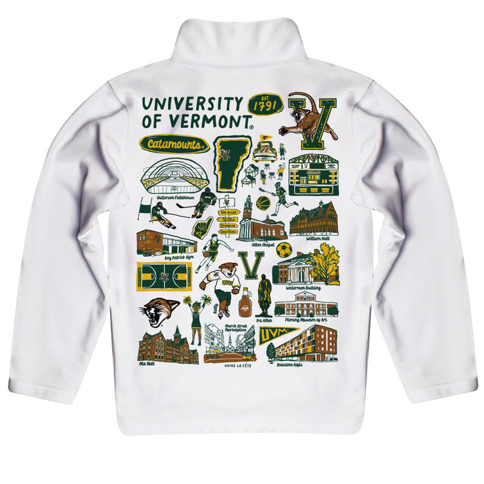 Vermont Catamounts Hand Sketched Vive La Fete Impressions Artwork White Boys Quarter Zip Pullover - Vive La Fête - Online Apparel Store