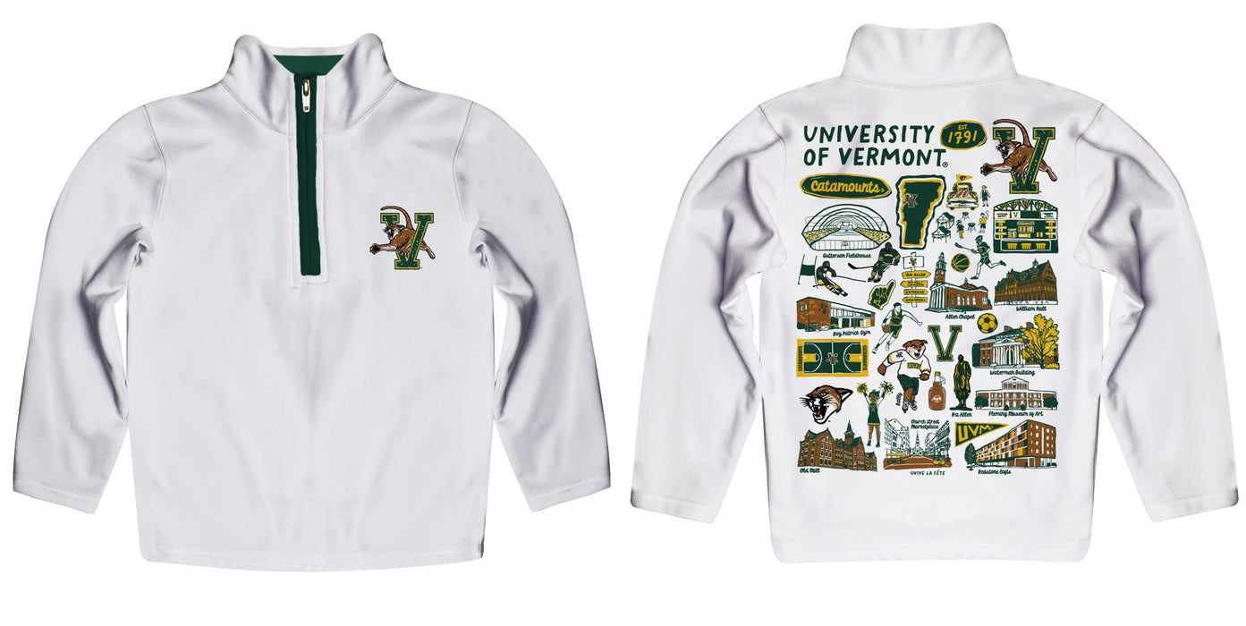 Vermont Catamounts Hand Sketched Vive La Fete Impressions Artwork White Boys Quarter Zip Pullover - Vive La Fête - Online Apparel Store