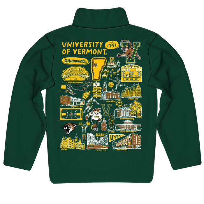 Vermont Catamounts Hand Sketched Vive La Fete Impressions Artwork Green Boys Quarter Zip Pullover - Vive La Fête - Online Apparel Store