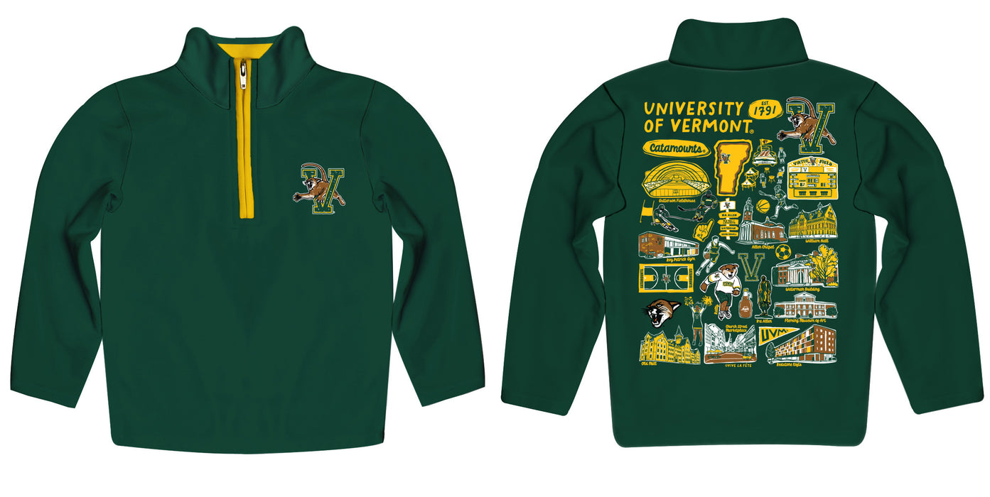 Vermont Catamounts Hand Sketched Vive La Fete Impressions Artwork Green Boys Quarter Zip Pullover - Vive La Fête - Online Apparel Store