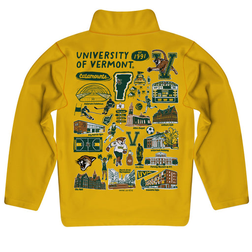 Vermont Catamounts Hand Sketched Vive La Fete Impressions Artwork Gold Boys Quarter Zip Pullover - Vive La Fête - Online Apparel Store