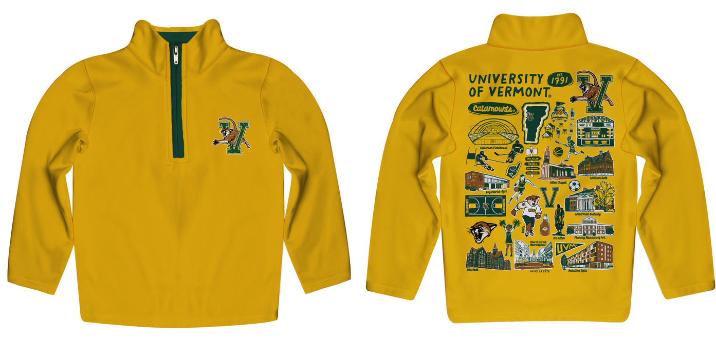 Vermont Catamounts Hand Sketched Vive La Fete Impressions Artwork Gold Boys Quarter Zip Pullover - Vive La Fête - Online Apparel Store