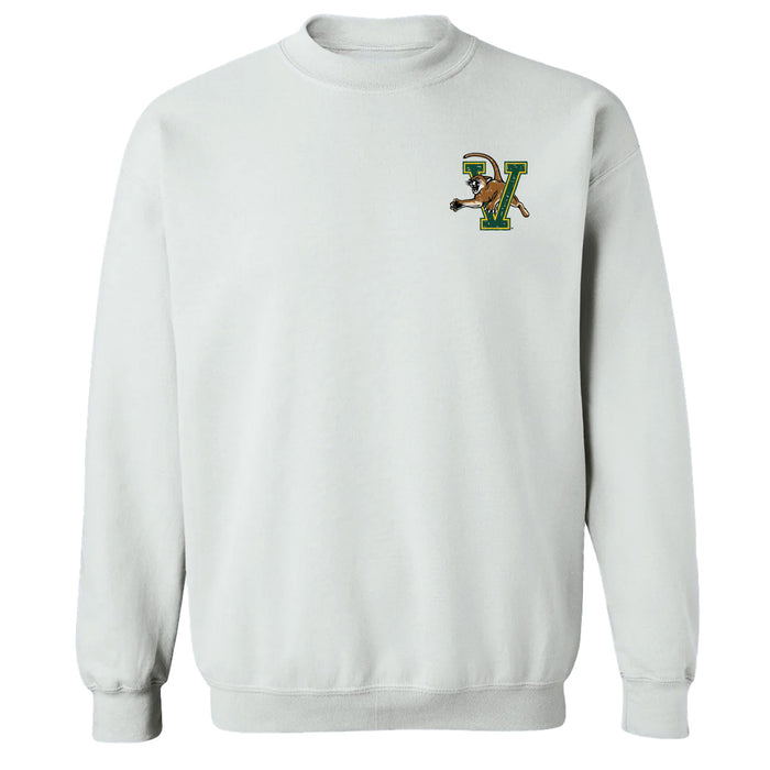 Vermont Catamounts Hand Sketched Vive La Fete Impressions Artwork White Crew Neck Sweatshirt for Women