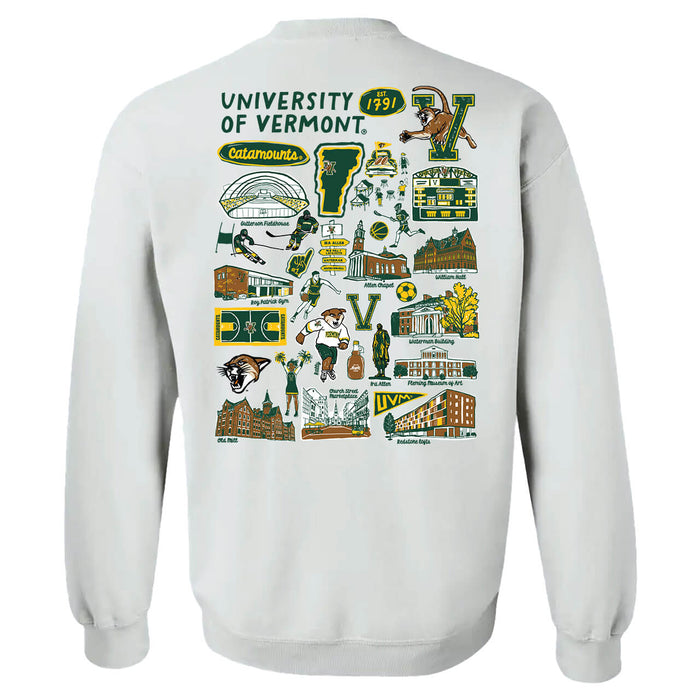 Vermont Catamounts Hand Sketched Artwork Green Crewneck Sweatshirt for Women - Vive La Fête - Online Apparel Store
