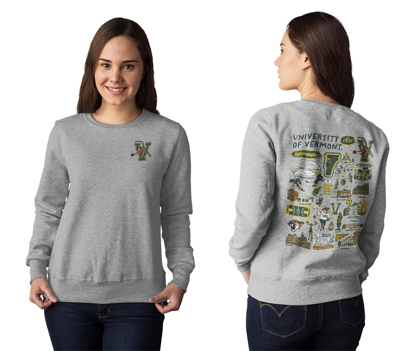 Vermont Catamounts Hand Sketched Artwork Green Crewneck Sweatshirt for Women - Vive La Fête - Online Apparel Store