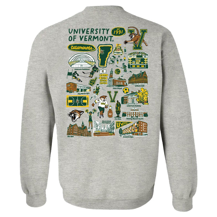 Vermont Catamounts Hand Sketched Artwork Green Crewneck Sweatshirt for Women - Vive La Fête - Online Apparel Store
