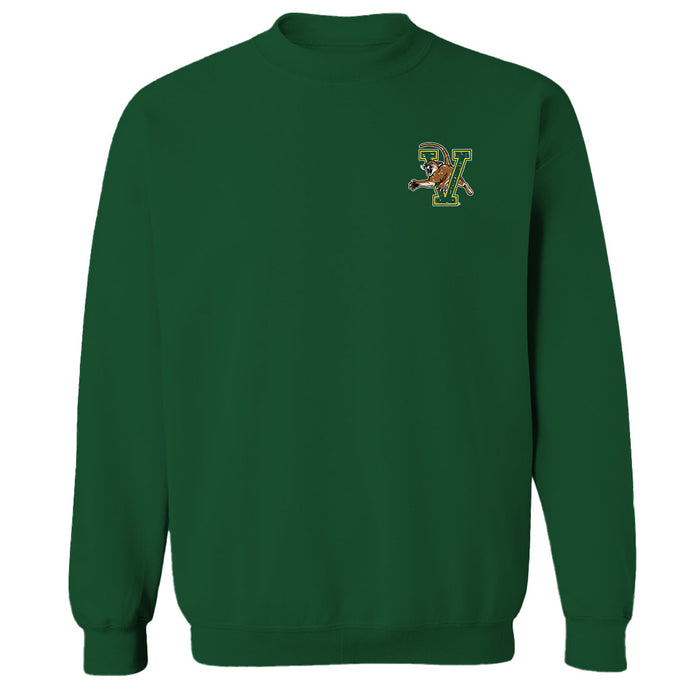 Vermont Catamounts Hand Sketched Vive La Fete Impressions Artwork Green Crew Neck Sweatshirt for Women