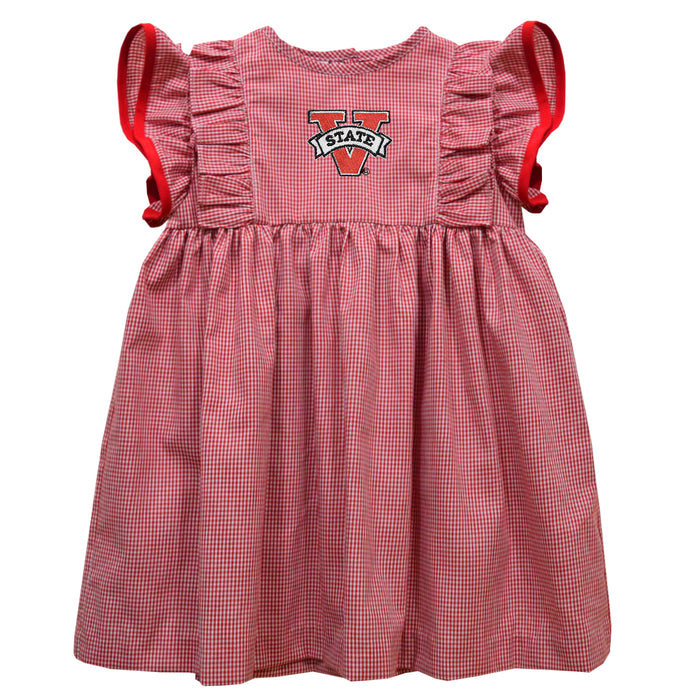 Valdosta Blazers Embroidered Cardinal Red Gingham Ruffle Dress
