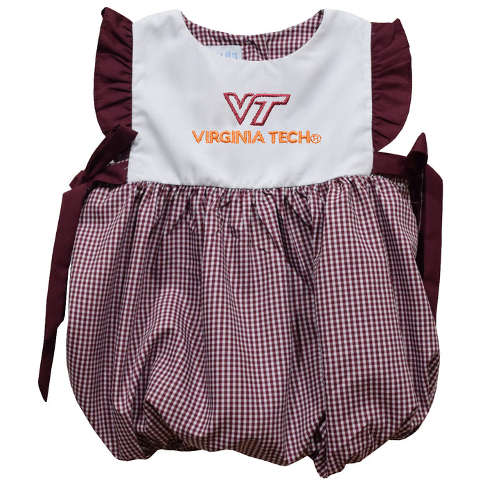 Virginia Tech Hokies VT Embroidered Maroon Gingham Girls Bubble
