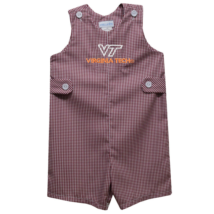 Virginia Tech Hokies VT Embroidered Maroon Gingham Boys Jon Jon