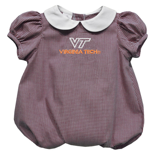 Virginia Tech Hokies VT Embroidered Maroon Girls Baby Bubble Short Sleeve