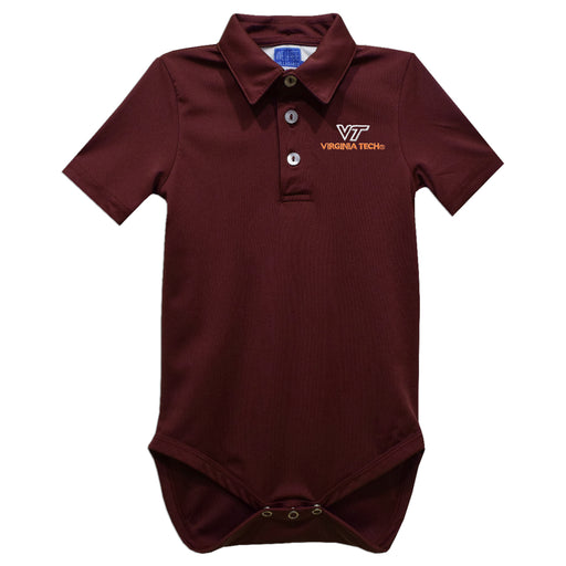 Virginia Tech Hokies VT Embroidered Maroon Solid Knit Boys Polo Bodysuit