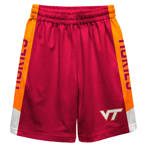 Virginia Tech Hokies Vive La Fete Game Day Maroon Stripes Boys Solid Orange Athletic Mesh Short