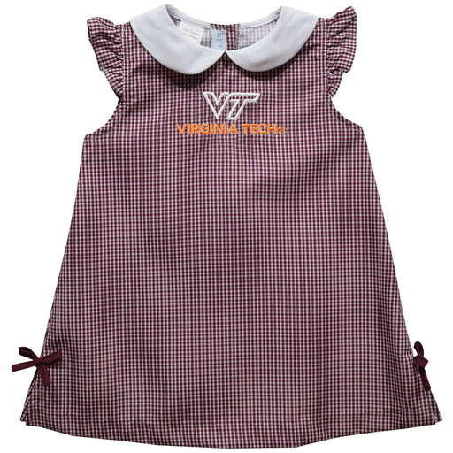 Virginia Tech Hokies VT Embroidered Maroon Gingham A Line Dress