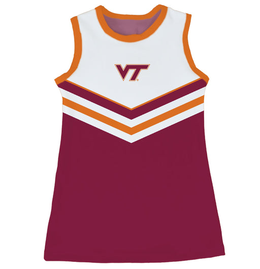 Virginia Tech Hokies VT  Sleeveless Cheerleader A Line Dress White and Maroon
