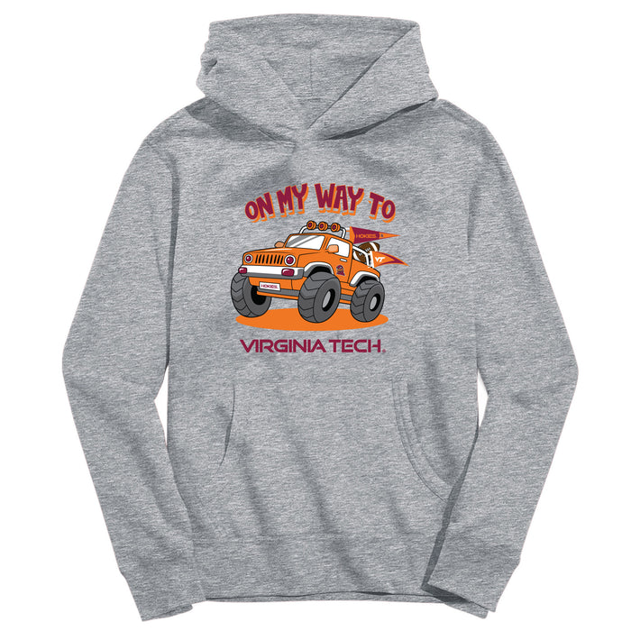 Virginia Tech Hokies VT  On My Way Monster Truck Heather Grey Cotton Youth Hoodie