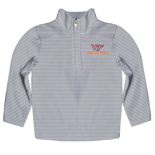Virginia Tech Hokies VT Embroidered Gray Stripes Quarter Zip Pullover