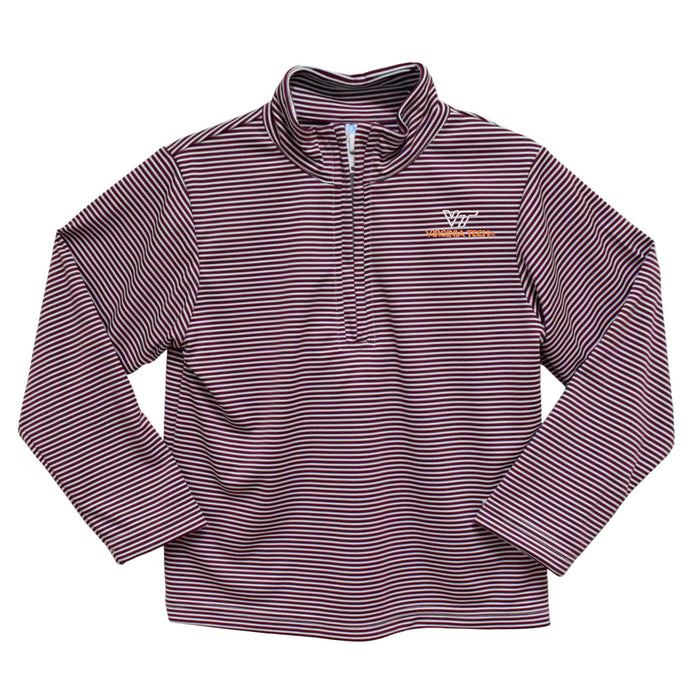Virginia Tech Hokies VT Embroidered Maroon Stripes Quarter Zip Pullover