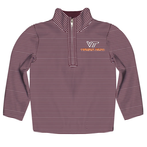 Virginia Tech Hokies VT Embroidered Maroon Stripes Quarter Zip Pullover