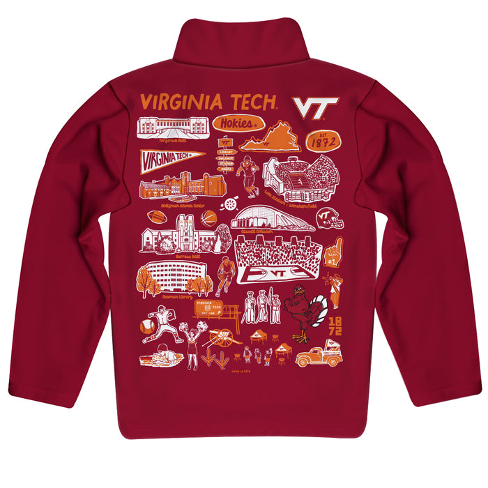 Virginia Tech Hokies VT  Hand Sketched Vive La Fete Impressions Artwork Red Boys Quarter Zip Pullover V1 - Vive La Fête - Online Apparel Store