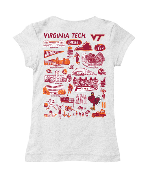 Virginia Tech Hokies VT  Hand Sketched Vive La Fete Impressions Artwork White Girls Cotton Short Sleeve Tee - Vive La Fête - Online Apparel Store