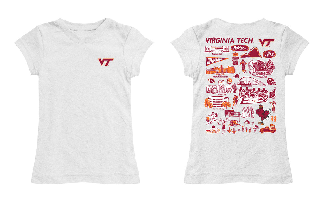 Virginia Tech Hokies VT  Hand Sketched Vive La Fete Impressions Artwork White Girls Cotton Short Sleeve Tee - Vive La Fête - Online Apparel Store
