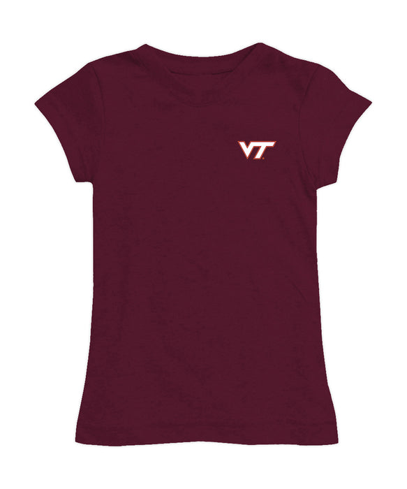 Virginia Tech Hokies VT  Hand Sketched Vive La Fete Impressions Artwork Maroon Girls Cotton Short Sleeve Tee