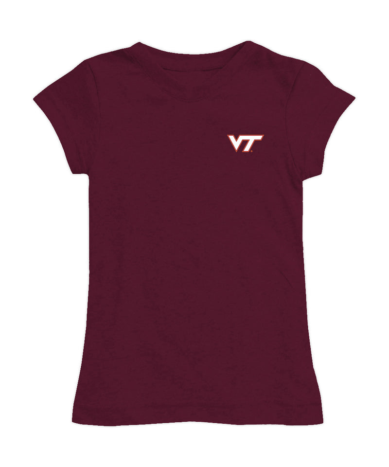 Virginia Tech Hokies VT  Hand Sketched Vive La Fete Impressions Artwork Maroon Girls Cotton Short Sleeve Tee