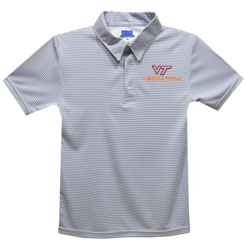 Virginia Tech Hokies VT Embroidered Gray Stripes Short Sleeve Polo Box Shirt