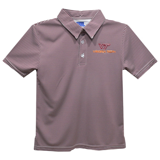 Virginia Tech Hokies VT Embroidered Maroon Stripes Short Sleeve Polo Box Shirt