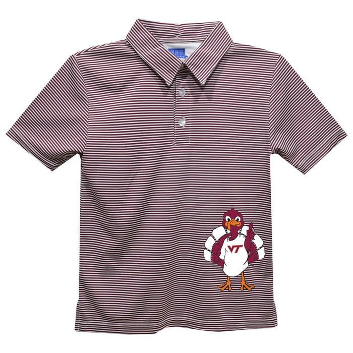 Virginia Tech Hokies VT  Stripes Short Sleeve Polo Box Shirt Maroon