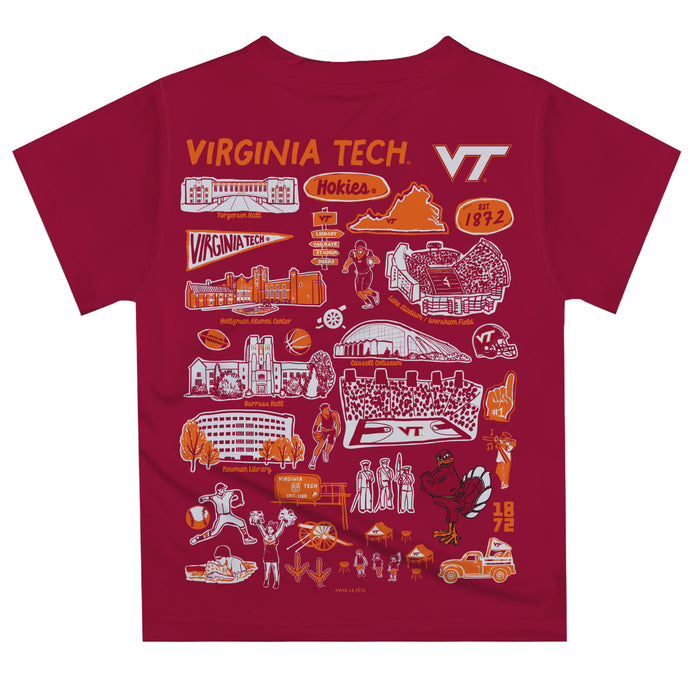 Virginia Tech Hokies VT Hand Sketched Vive La Fete Impressions Artwork Boys Maroon Short Sleeve Tee Shirt