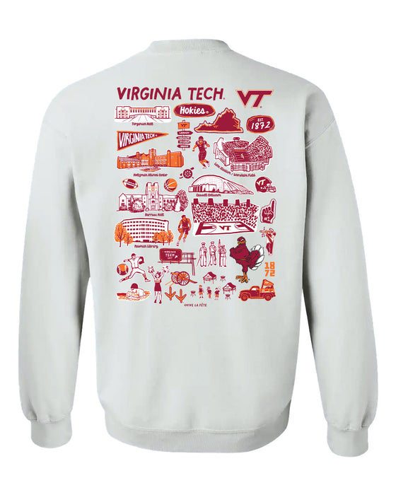 Virginia Tech Hokies VT Hand Sketched Artwork Maroon Crewneck Sweatshirt for Women - Vive La Fête - Online Apparel Store
