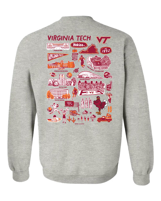 Virginia Tech Hokies VT Hand Sketched Artwork Maroon Crewneck