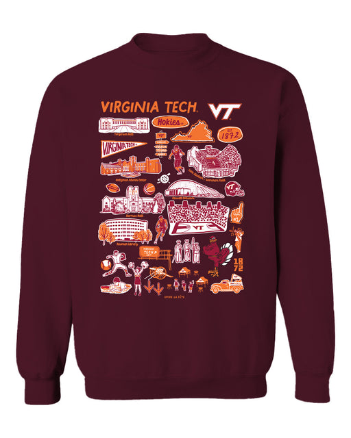 Virginia Tech Hokies VT  Vive La Fete Impressions Maroon Cotton Crewneck Sweatshirt for Women