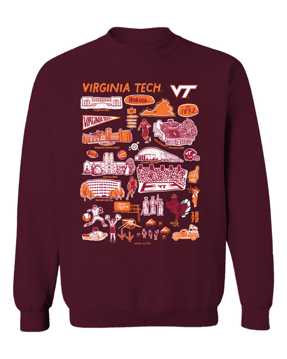Virginia Tech Hokies VT  Vive La Fete Impressions Maroon Cotton Crewneck Sweatshirt for Women