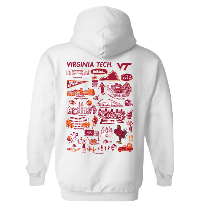 Virginia Tech Hokies VT Hand Sketched Artwork Cotton Fleece Women Hoodie - Vive La Fête - Online Apparel Store