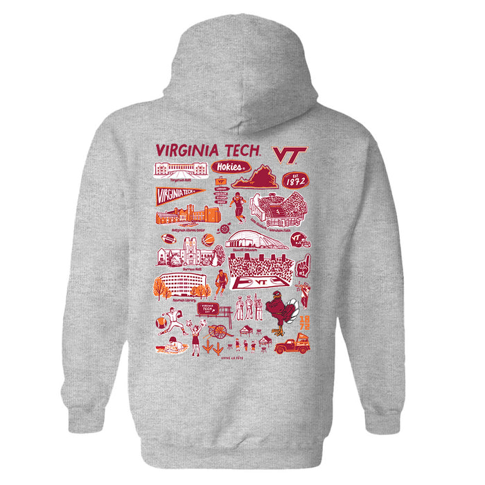Virginia Tech Hokies VT Hand Sketched Artwork Cotton Fleece Women Hoodie - Vive La Fête - Online Apparel Store