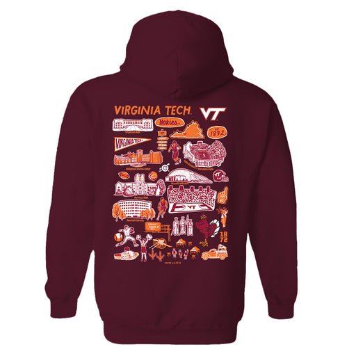 Virginia Tech Hokies VT Hand Sketched Artwork Cotton Fleece Women Hoodie - Vive La Fête - Online Apparel Store