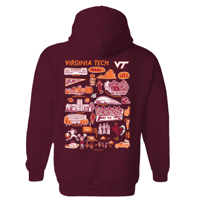 Virginia Tech Hokies VT Hand Sketched Artwork Cotton Fleece Women Hoodie - Vive La Fête - Online Apparel Store