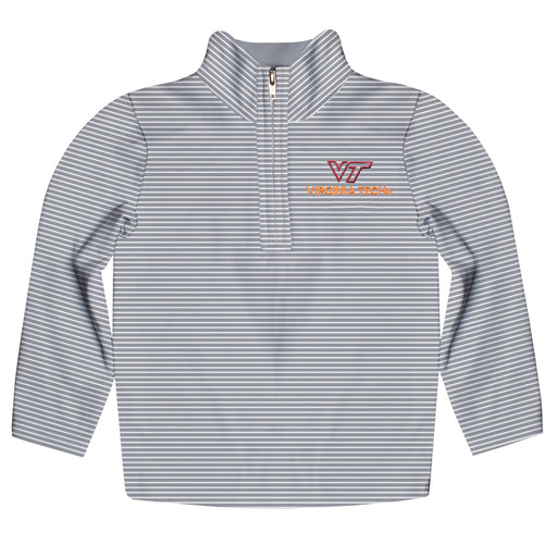 Virginia Tech Hokies VT Embroidered Womens Gray Stripes Quarter Zip Pullover