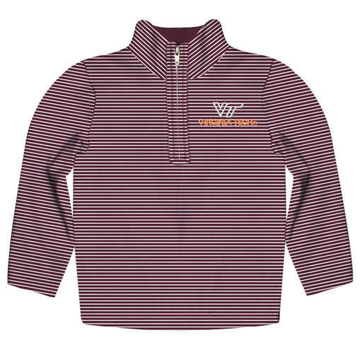 Virginia Tech Hokies VT Embroidered Womens Maroon Stripes Quarter Zip Pullover