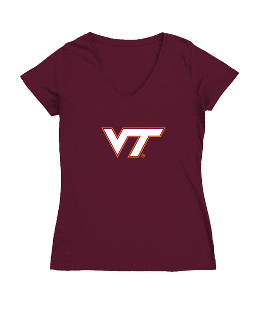 Virginia Tech Hokies VT Women's V-neck Fitted Cotton T-Shirt Maroon