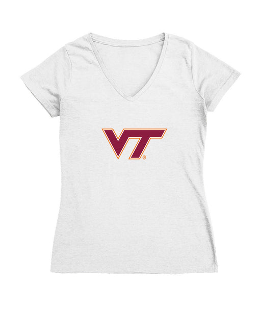 Virginia Tech Hokies VT Women's V-neck Fitted Cotton T-Shirt White