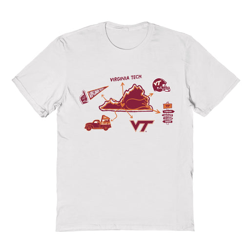 Virginia Tech Hokies VT  Hand Sketched Vive La Fete Impressions Icones White T-shirt for Women