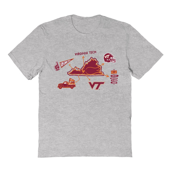 Virginia Tech Hokies VT  Hand Sketched Vive La Fete Impressions Icones Grey T-shirt for Women