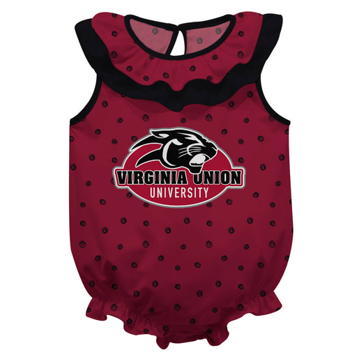 Virginia Union Panthers Swirls Red Sleeveless Ruffle Onesie Logo Bodysuit