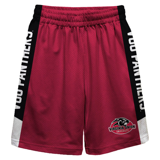 Virginia Union Panthers Vive La Fete Game Day Maroon Stripes Boys Solid Black Athletic Mesh Short