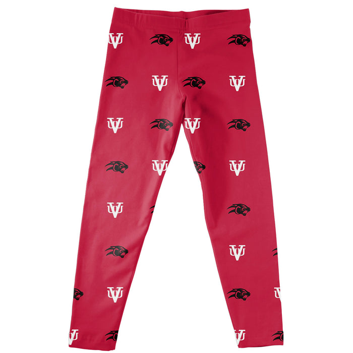 Virginia Union Panthers Vive La Fete Girls Game Day All Over Two Logos Elastic Waist Classic Play Maroon Leggings Tights